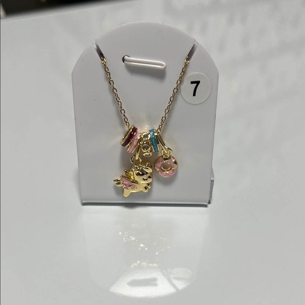 Gold Necklace with Colorful Charms